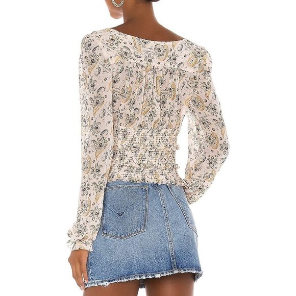 Free People Lolita Floral Print Top Light Combo Beige Size M - Picture 2 of 2